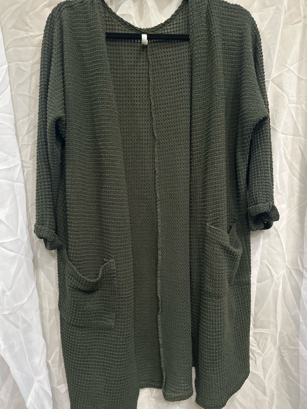 mittoshop Olive Open-Front Waffle Cardigan